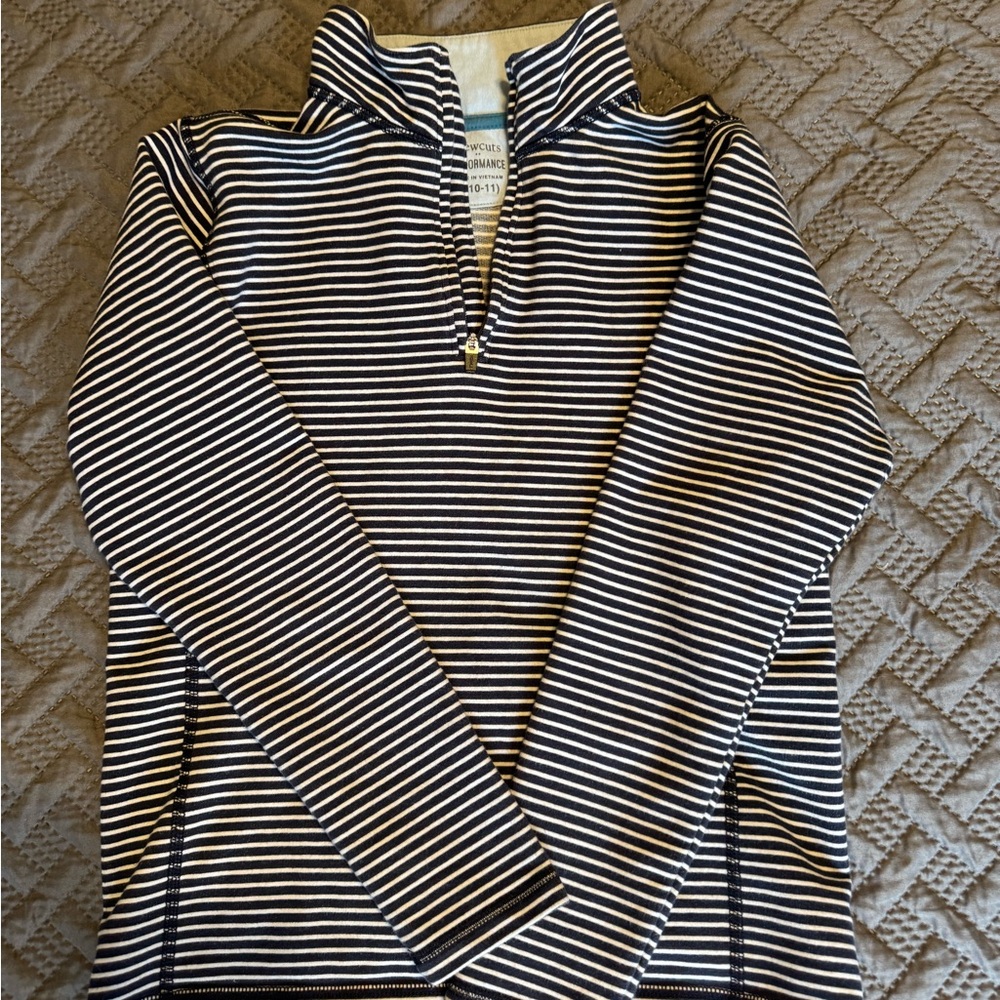 Crewcuts / J Crew boys’ Navy and White Striped quarter Zip Pullover sz L 10/11